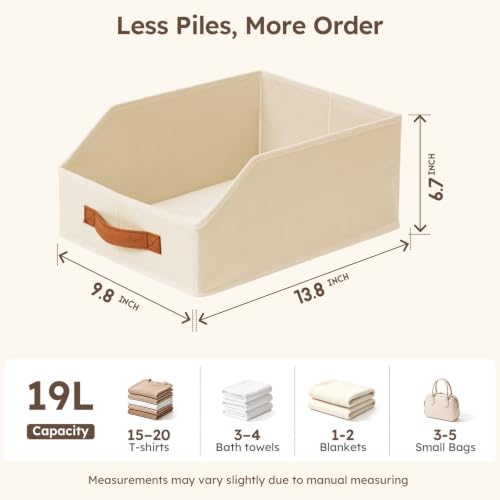 Fabric Storage Bins for Organizing - 6 Pack Large Trapezoid Collapsible Storage Bins with Front Handle, Closet Organizers and Storage for Bedroom, Home Shelves, Small Spaces, Beige