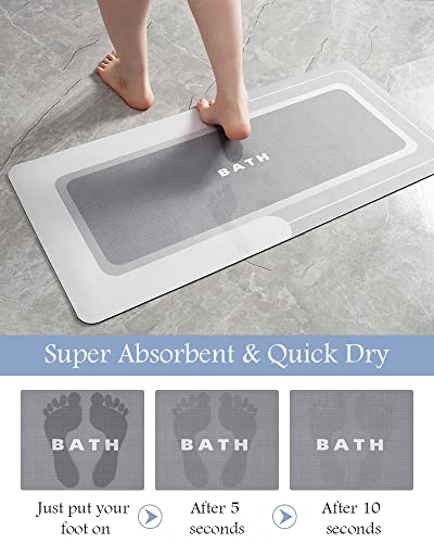 MontVoo-Bath Mat-Bath Mat Rug Non Slip Super Absorbent Stain Resistant Quick Dry Thin Bathroom Rug-Bath Mats for Bathroom Floor Bathtub Vanity-Bathmat Bath Rug Easy Care 17"x35" Grey