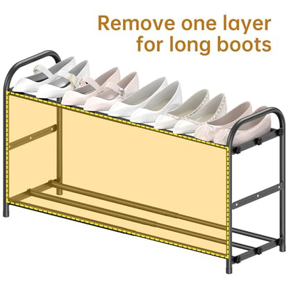 Hleelomi 3-Tier Metal Expandable Shoe Rack for Closet and Entryway Black | Adjustable Shoe Organizer for Closet,Living Room,Dorm,Garage,Fits Small Spaces, Apartments and Rentals