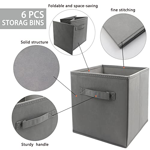 storage bins collapsible storage bins,cube storage organizer (Pack of 6) 9*7.5*7.5inch,For home and office Collapsible Closet Shelf Organizers, Drawer Organizers (Grey)