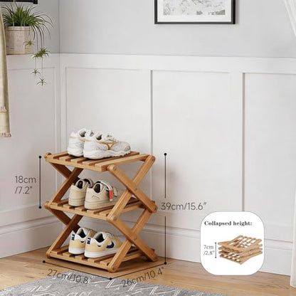 Small Shoe Rack, 3 Tier Portable Folding Shoe Storage Rack, Without Installation, Mini Free Standing Shoe Rack for Camping, Corridors, Bedrooms Living Room Corner and Small Spaces