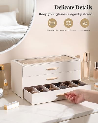 Lolalet Sunglasses Organizer Case for Women, Eyeglass Storage Holder | Display Box with Clear Top Lid, Mothers Day Gifts