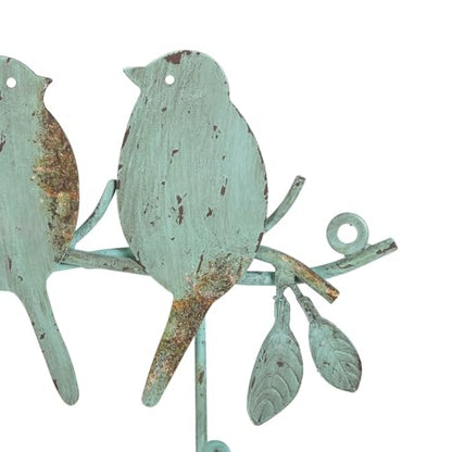 Vintage Metal Wall Mounted Coat Rack with 3 Hooks, Birds on Tree Branch Hanger Key Holder Wall Organizer for Hats, Towels, Clothes, Scarves, Jewelry Wall Decoration - Green