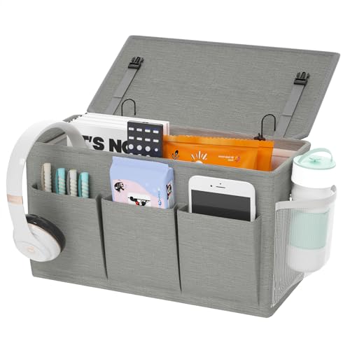 Bedside Caddy Storage Organizer for Bed Rails, Bed Caddy with 6 Pockets | Bedside Organizer with Fixed Straps and Hooks, Mattress Supported Versatile for Home, Dorm, Bunk, Hospital and Crib Bed