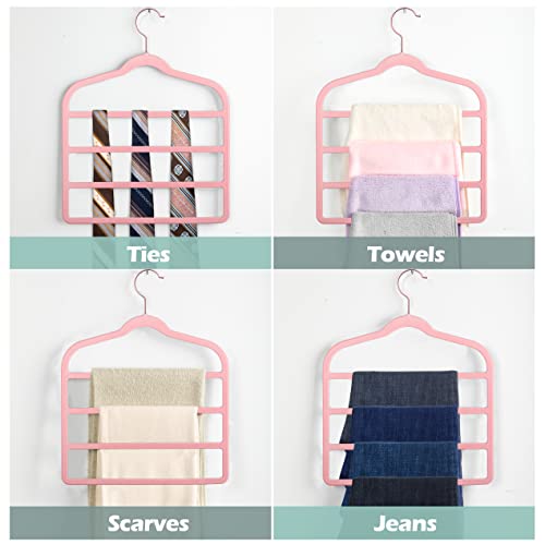 Velvet Pant Clothes Hanger Space Saving Non Slip Hanger Jean Slack Hangers | Multiple Velvet Hanger Closet Organizer Storage and Organization for Jeans,Scarf,Tie(Pink, 3)