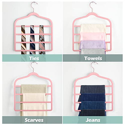 Velvet Pant Clothes Hanger Space Saving Non Slip Hanger Jean Slack Hangers | Multiple Velvet Hanger Closet Organizer Storage and Organization for Jeans,Scarf,Tie(Pink, 3)