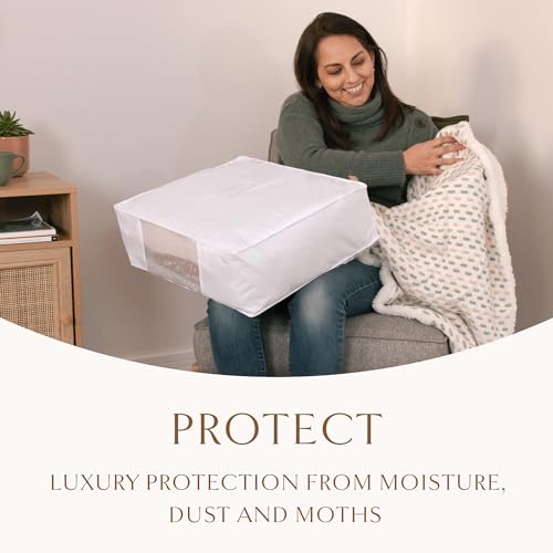 Luxury Organic Cotton Sweater and Blanket Storage Bag 20 Inch | Fits 9 Fine Knits or 2 Blankets, Breathable, Moth Proof, Garment Storage Bag For Cashmere, Certified Carbon Neutral, White