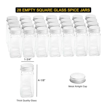 SpaceAid Spice Rack Organizer with 28 Spice Jars, 386 Spice Labels, Chalk Marker and Funnel Set for Cabinet, Countertop, Pantry, Cupboard or Door & Wall Mount - 28 Jars, 13.4" W × 10.8" H, Black