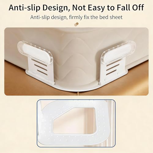 Bed Sheet Holders for Corners, Fitted Sheet Holder 4 Pack, No-Slip Mattress Fasteners, Strong Grip Bed Accessories, Firm & Tight, Universal Fit, Easy One-Time Installation