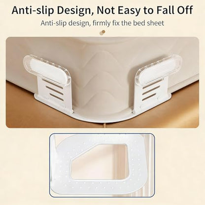 Bed Sheet Holders for Corners, Fitted Sheet Holder 4 Pack, No-Slip Mattress Fasteners, Strong Grip Bed Accessories, Firm & Tight, Universal Fit, Easy One-Time Installation