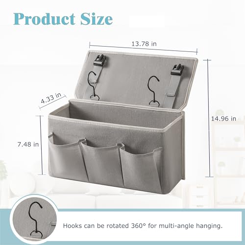 Bedside Caddy/Bedside Storage Organizer Hanging Bag with Three Options,Suitable for home beds, sofas, and dormitory beds—can hold magazines, books, phones, iPads, remote controls. (Gray)
