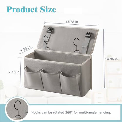 Bedside Caddy/Bedside Storage Organizer Hanging Bag with Three Options,Suitable for home beds, sofas, and dormitory beds—can hold magazines, books, phones, iPads, remote controls. (Gray)