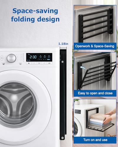 Magnetic Laundry Organizer, Magnetic Shelves for Washing Machine, Foldable | Magnetic Shelf for Fridge, Space-Saving, Bathroom, Kitchen RV, Black