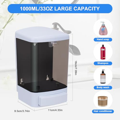 Soap Dispenser Wall Mount, 33.8oz/1000ml Commercial Manual Soap Dispenser Wall Mounted for Bathroom Kitchen Hotel, Liquid Containers Shampoo Plastic | Shower Room Dispenser Soap Pump, Visual Window, Easy Soap Replacement