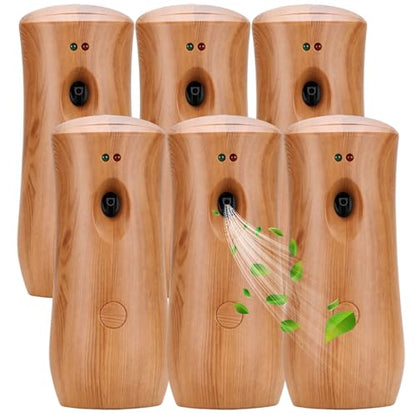 Automatic Air Freshener Spray Dispenser (6-Pack) Wood | Free Standing or Wall Mounted Adjustable Aromatherapy Machines for Home Indoor Bathrooms Offices Hotels and Commercial Places