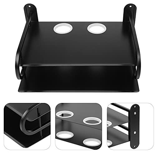 Black Metal Double Wireless WiFi Router Storage Box Wall Hanging Shelf with Cable Organizer, 2 Shelves, Large