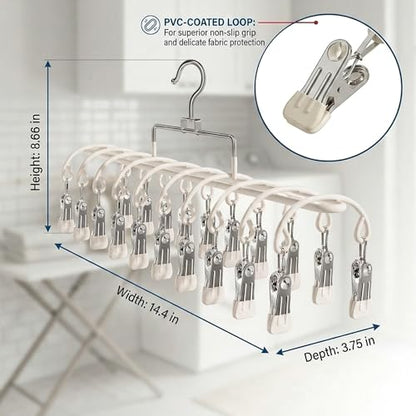 2 Pack Pants Hangers with 40 Clips, Stainless Steel Space Saving Closet Organizer for Hats Leggings Jeans, Dual Row Hangers for Dorm Room Essentials (Off-White)