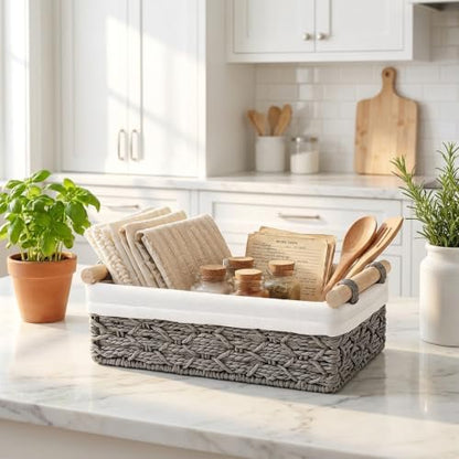 Storage Basket Wicker Baskets for Organizing Storage Bins for Counter Toilet Paper Storage Basket for Toilet Tank Top (Set of 2,Grey)
