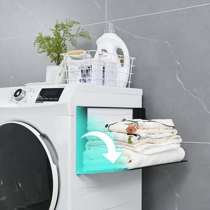 Magnetic Multi-Purpose Organizer Shelf – Space-Saving Side Storage for Washing Machine, Fridge & Bathroom, Folding Towel Rack for Laundry Room & Camper Sink Area – Black