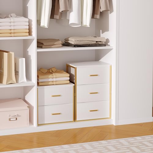 Stackable Storage Drawers, Closet Drawer Organizers and Storage | Storage Drawers for Clothes Small Fabric White 2 Drawer Dresser for Closet, Bedroom, Dorm, Office, Living Room, Under Bed