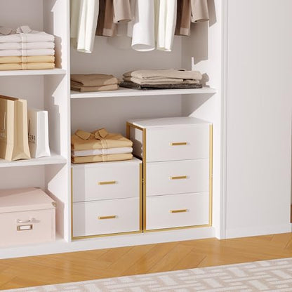 Stackable Storage Drawers, Closet Drawer Organizers and Storage | Storage Drawers for Clothes Small Fabric White 2 Drawer Dresser for Closet, Bedroom, Dorm, Office, Living Room, Under Bed