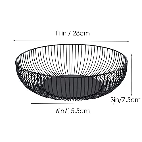 Fruit Bowl for Kitchen Counter, Black Wire Fruit Bowl, Metal Countertop Fruit Basket, 11 Inches Round Holder for Lemon, Banana, Candy, Snack in Office (Round C)