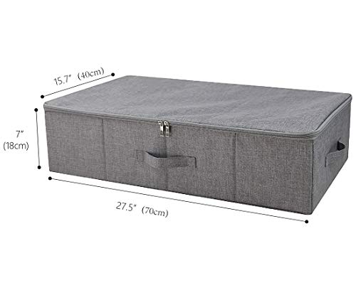 Under Bed Clothing Storage Organizer Boxes with Lid, Dark Gray | Underbed Storage Basket Container, 27.5*15.7*7", Folding, Rigid Sturdy Fabric Bins, 3-Size Zipper, Washable,space saving