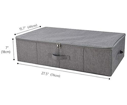 Under Bed Clothing Storage Organizer Boxes with Lid, Dark Gray | Underbed Storage Basket Container, 27.5*15.7*7", Folding, Rigid Sturdy Fabric Bins, 3-Size Zipper, Washable,space saving