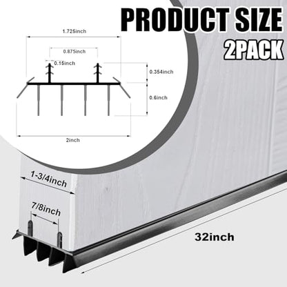 Pushglossy 2 Pcs 32inch Replacement Door Bottom with Vinyl Fins 1 3/4" Wide Threshold Seal Bottom of Door Weatherstrip Kerf Weather Stripping for 7/8" Between Barbs(Black)