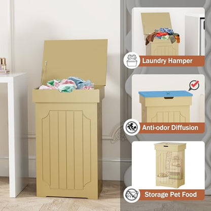 Function Home Trash Can Cabinet, 13 Gallon Kitchen Garbage Can, Wood Recycling Trash Bin, Freestanding Dog Proof Trash Can, Farmhouse Trash Cabinet with Lid for Home Kitchen Bathroom, Yellow