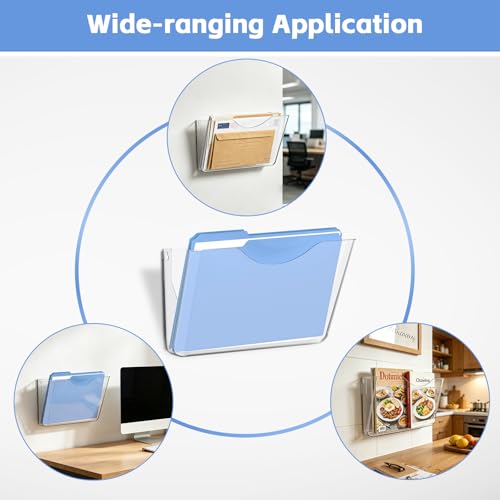 Clear Acrylic Wall File Holder, 3 Pack Wall Mount Single Pocket Organizer | One-piece design, no assembly needed, screws not included, ideal for mail magazines folders office home classroom use