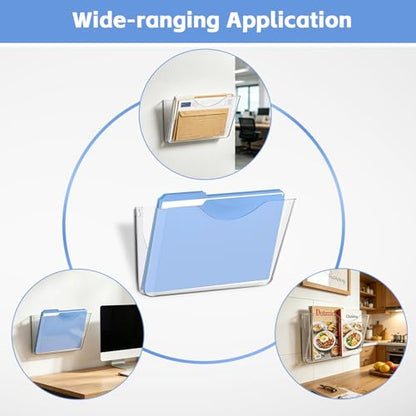 Clear Acrylic Wall File Holder, 3 Pack Wall Mount Single Pocket Organizer | One-piece design, no assembly needed, screws not included, ideal for mail magazines folders office home classroom use