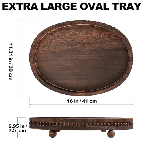HouseJoy Wooden Decorative Tray for Table: 16×11.8in Wood Beaded Tray | Decor Tray for Coffee Table/Home/Living Room/Bathroom - Serving Tray for Kitchen Dining