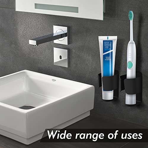 Electric Toothbrush Holder, 304 Stainless Steel Wall Mounted Self Adhesive Storage Organizer Stand Rack for Electric Toothbrush, Toothpaste, Facial Cleanser(4 Pack Black)