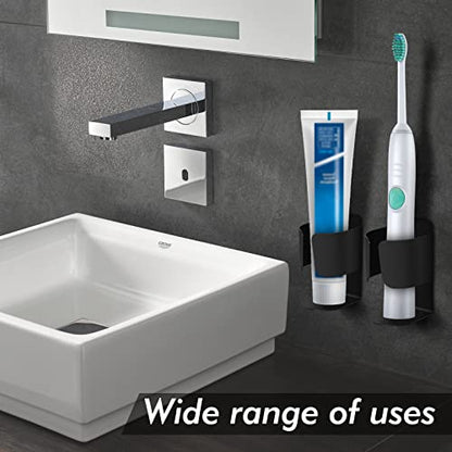 Electric Toothbrush Holder, 304 Stainless Steel Wall Mounted Self Adhesive Storage Organizer Stand Rack for Electric Toothbrush, Toothpaste, Facial Cleanser(4 Pack Black)