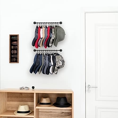 Mkono Hat Organizer Hat Rack for Wall Storage Holder with 20 Hooks Set of 2 | Hanging for 20 Caps, Adjustable Hooks, Space-Saving, Holds Baseball Scarves Belts Bags, Closet Door Bedroom Entryroom Laundry