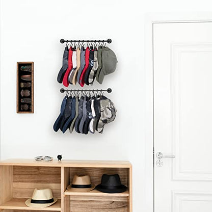 Mkono Hat Organizer Hat Rack for Wall Storage Holder with 20 Hooks Set of 2 | Hanging for 20 Caps, Adjustable Hooks, Space-Saving, Holds Baseball Scarves Belts Bags, Closet Door Bedroom Entryroom Laundry