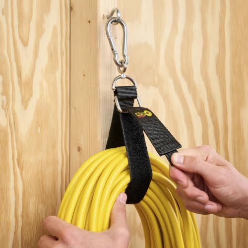 Hook 'n Hang Wrap-It Storage Straps - 18" (2-Pack) Black | Carabiner Straps to use as an Extension Cord Holder with Hooks