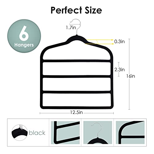 Velvet Hangers Space Saving Non Slip Pant Velvet Hangers Multi Layer Hanger | 6 Pack Black Clothes Hangers Closet Organizer for Pants Trousers Scarf