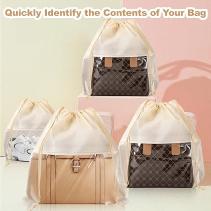 Jeffbaubl 20 Pcs Purse Dust Bag, Dust Covers for Handbags, Beige, 4 Sizes | Dustproof Drawstring Bag, Shoe Bags for Travel, Breathable Non Woven Fabric Storage Bags for Handbags, Shoes, Purses