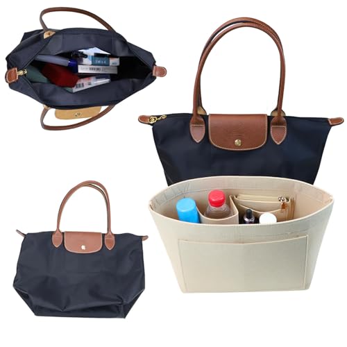 Purse Organizer Insert for Longchamp, Premium Felt Long Champ Le Pliage Handbag Organizer Large beige