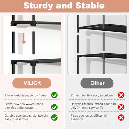 VILICK 5 Tier Shoe Rack with Hook and Side Pocket,Shoe Organizer Space Saver Storage for 20-25 Pair Shoe Storage Shelf Sturdy Free Standing Long Shoe Rack Organizer for Closet,Entryway,Small Spaces