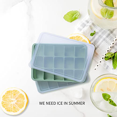 Ice Cube Trays Set of 2, 15-Cube Silicone Molds with Removable Lids | Stackable, easy release, BPA-free, reusable, for freezer and whiskey