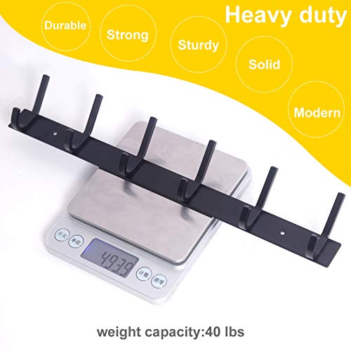 WEBI Coat Rack Wall Mounted,17-1/8 Inch Hooks for Hanging Coats,Heavy Duty Metal Hook Rail with 6 Double Dual Hooks Hanger Wall Mount for Purse Clothes Jacket Backpack Entryway,Black