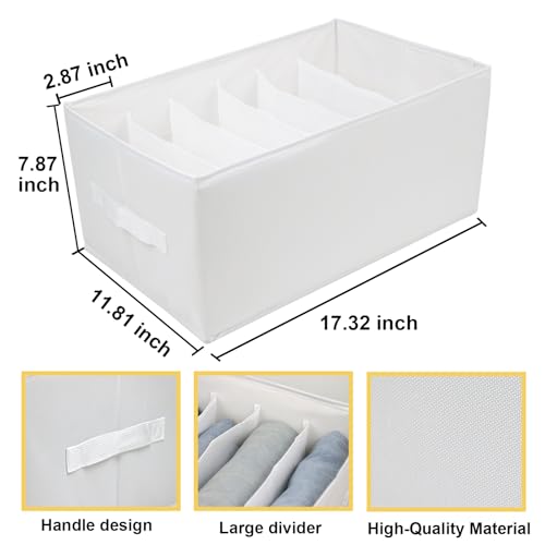 Fordonral Extra Large Clothes Closet Organizer 6 Compartments for Jean Sweater Sheets to Shirt - Divided Clothing Storage Boxes for Closet, Wordrobe, Bedroom, Shelf (4pc White)