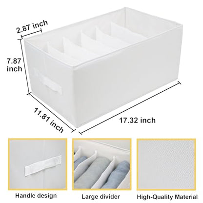 Fordonral Extra Large Clothes Closet Organizer 6 Compartments for Jean Sweater Sheets to Shirt - Divided Clothing Storage Boxes for Closet, Wordrobe, Bedroom, Shelf (4pc White)