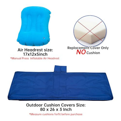 Replacement Covers for Outdoor Chaise Lounge Cushions, 80 x 26 x 3 Inch Patio Lounge Chair Cushion Covers–Waterproof, Fade-Resistant, with 2 Pockets & Inflatable Headrest (Cover Only) Navy blue