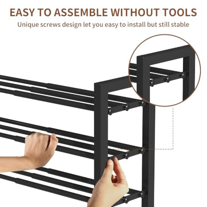 Upgraded 3-Tier Expandable Shoe Rack, Adjustable Shoe Shelf Storage Organizer Heavy Duty Metal Free Standing Shoe Rack for Entryway Closet Doorway (Black)