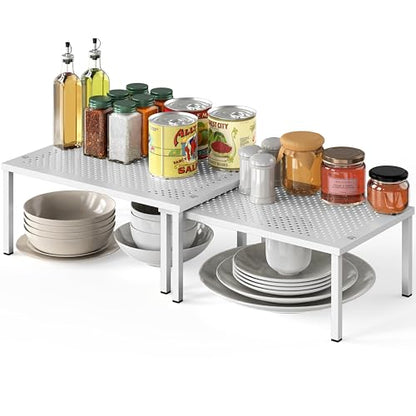 Simple Houseware Expandable Stackable Kitchen Counter Shelf Organizer, White, Metal Top, 11.25"L x 7.9"W x 5.4"H | Expandable & Stackable 9" D x 12.75" W x 5.9" H