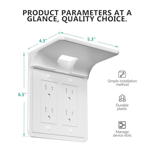 WALI Double Outlet Shelf Wall Holder – Bathroom Shelf Duplex for Electric Toothbrush, HomePod Mini, Echo Dot & Phone Charging – White (DLS001)